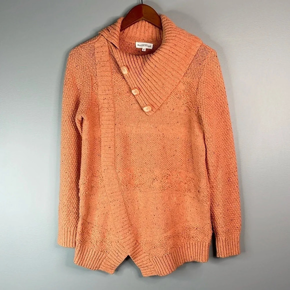 NORTHERN REFLECTIONS Peach Slub Knit Sweater Turtleneck Split Hem Coastal S - Picture 3 of 12